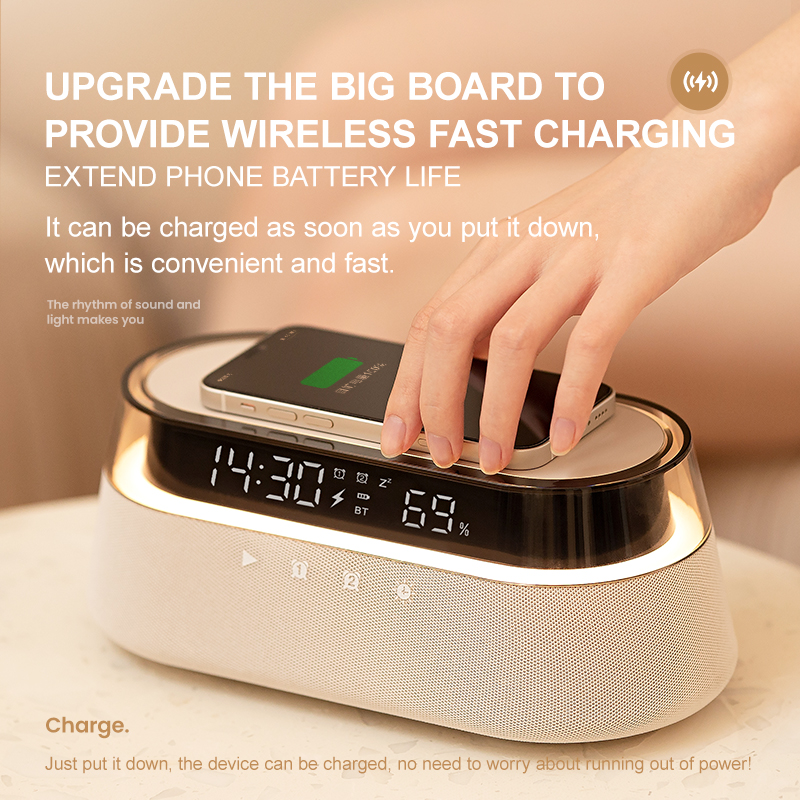 5 in 1 wireless charger speaker with night light alarm o'clock